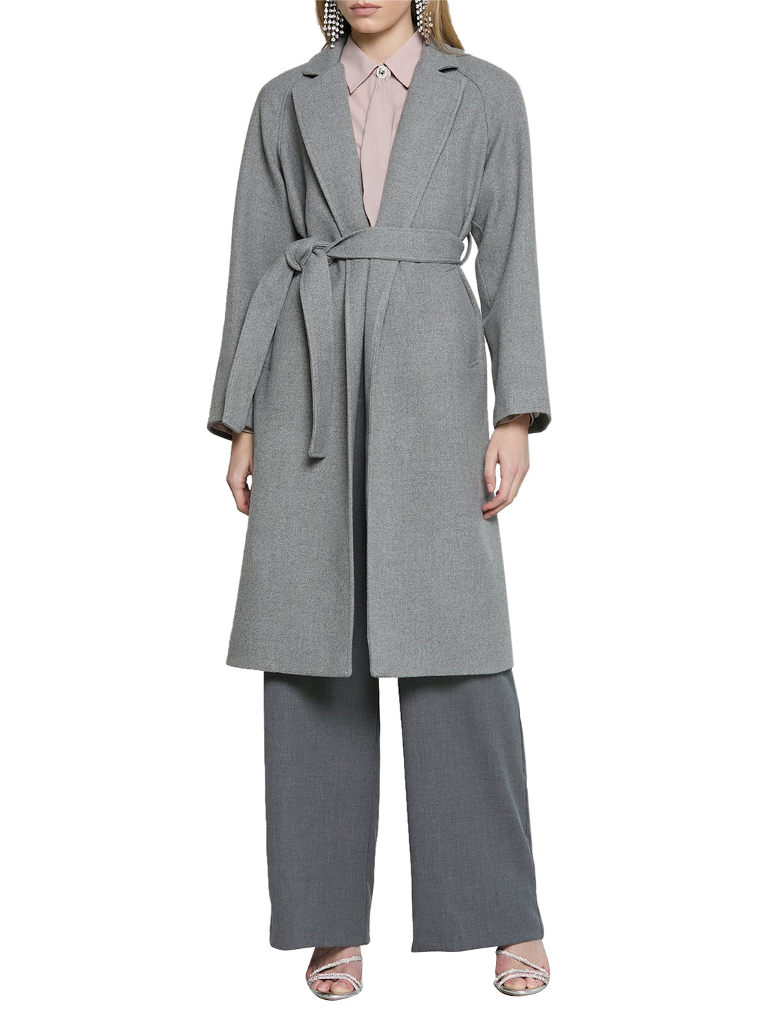 RELISH Relish Cappotto Clemia Lungo Manica Lunga Raglan Grigio Grigio Melange Chiaro