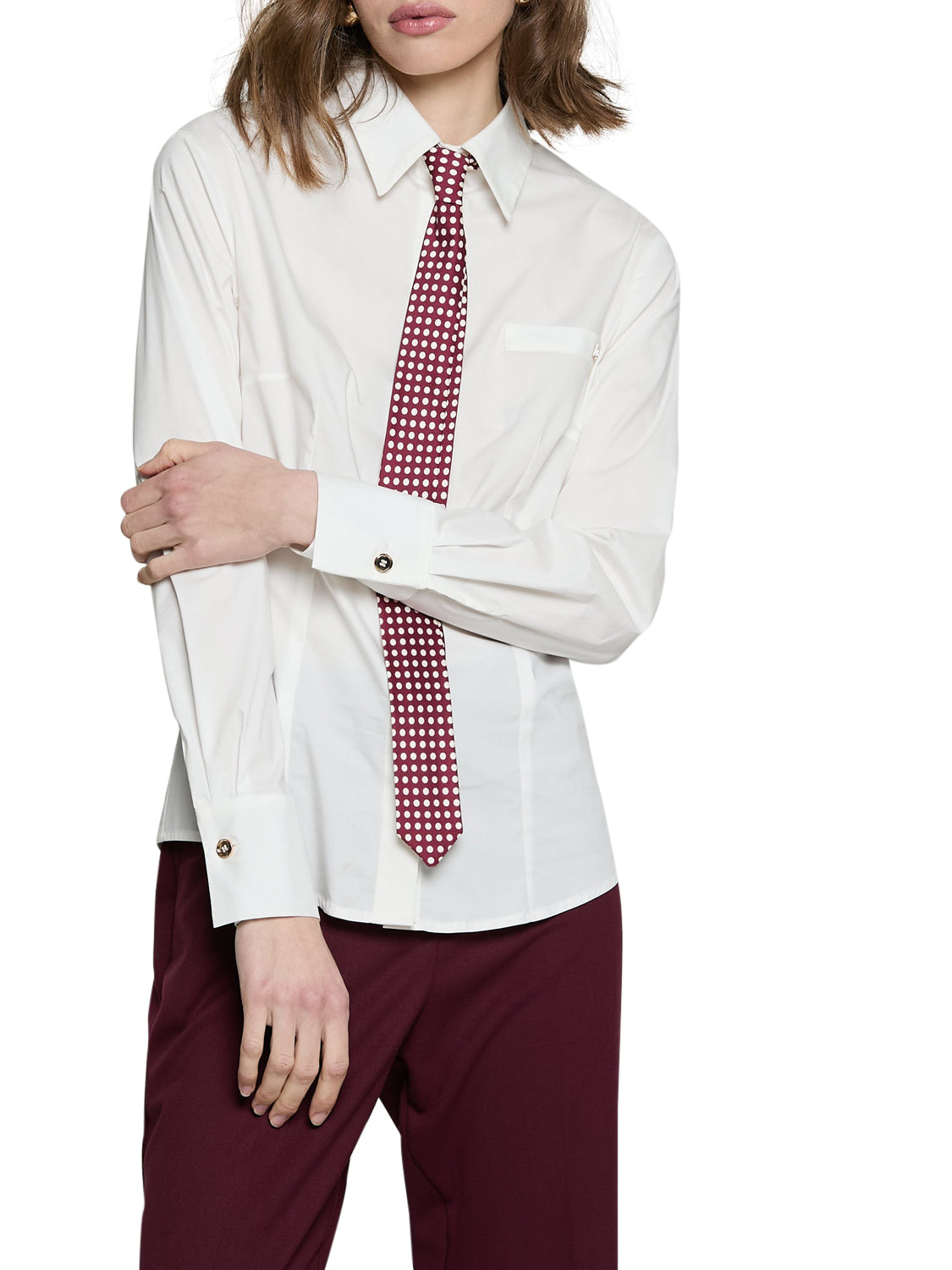 RELISH Camicia Zora Con Patta Cravatta Pois Bianco MILK