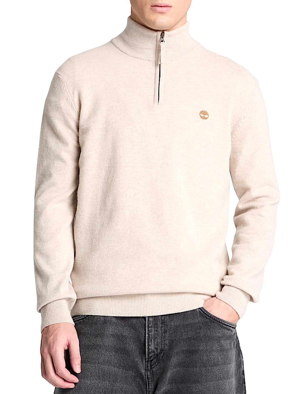 TIMBERLAND Maglione Timberland con Zip a un Quarto in Lana Merino Cohas Brook Beige Light Beige