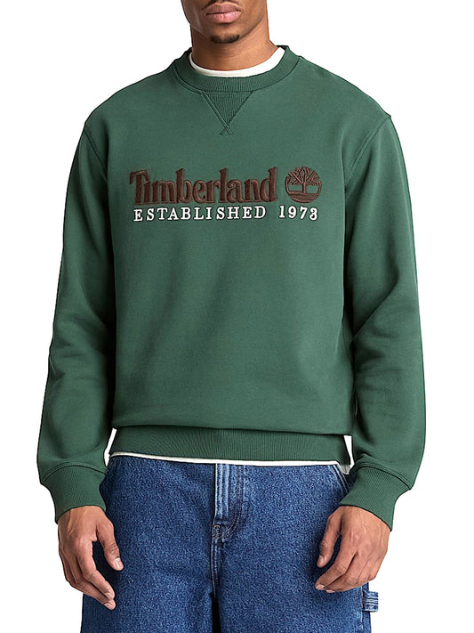 TIMBERLAND Timberland Felpa Girocollo con Logo Established 1973 Ricamato Verde Scuro Dark green