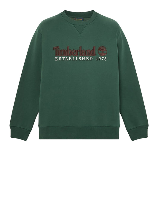TIMBERLAND Timberland Felpa Girocollo con Logo Established 1973 Ricamato Verde Scuro Dark green