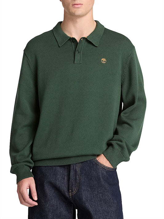 TIMBERLAND Maglione Timberland Stile Polo in Cotone Williams River Verde Dark green