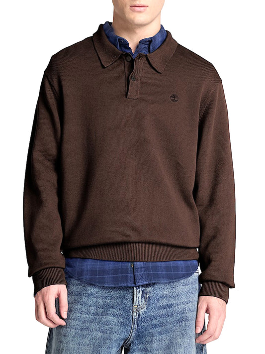 TIMBERLAND Maglione Timberland Stile Polo in Cotone Williams River Marrone Dark Brown