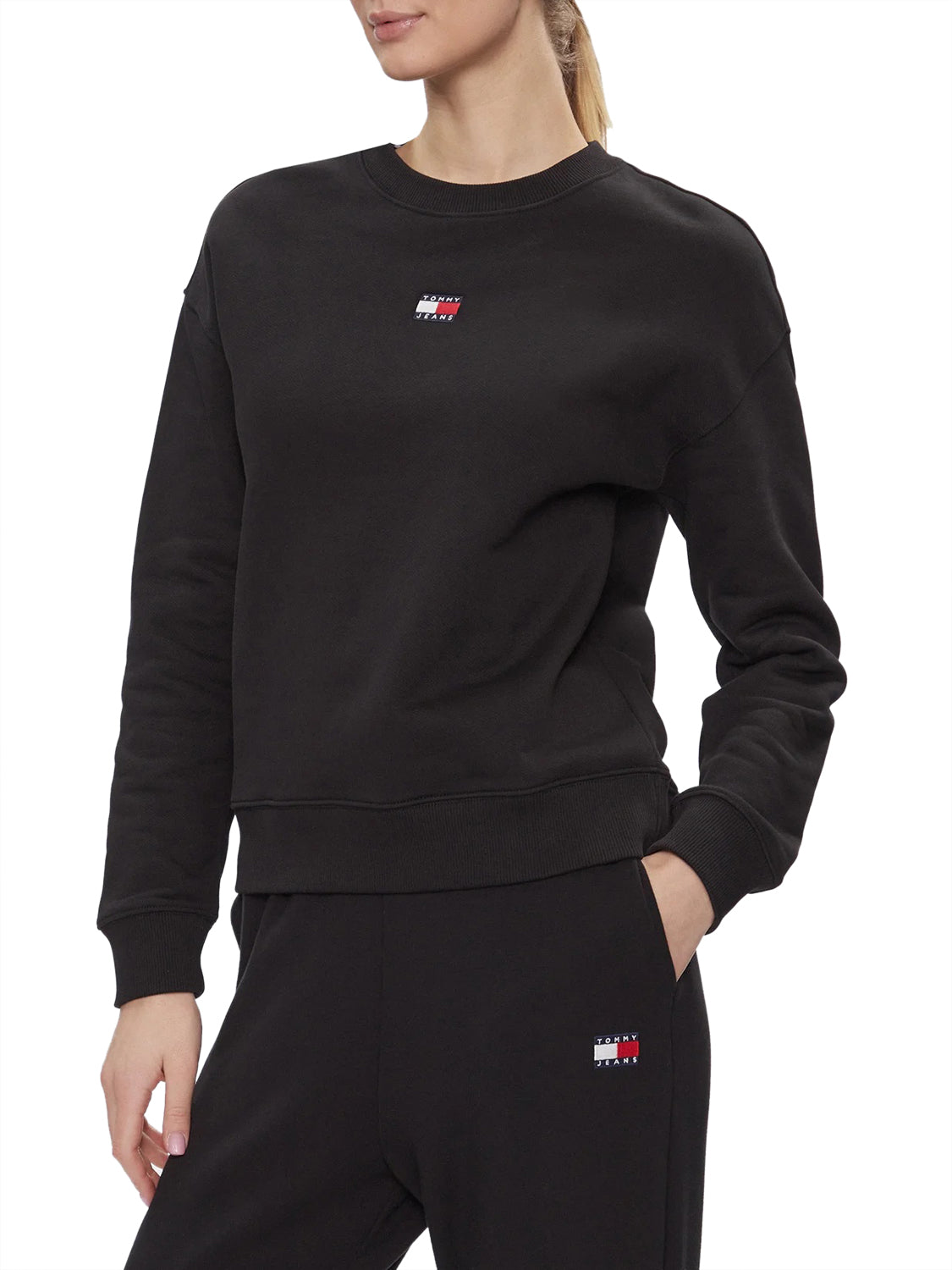 TOMMY JEANS 1USCITA Tommy Jeans Felpa Logo Frontale Nero BLACK