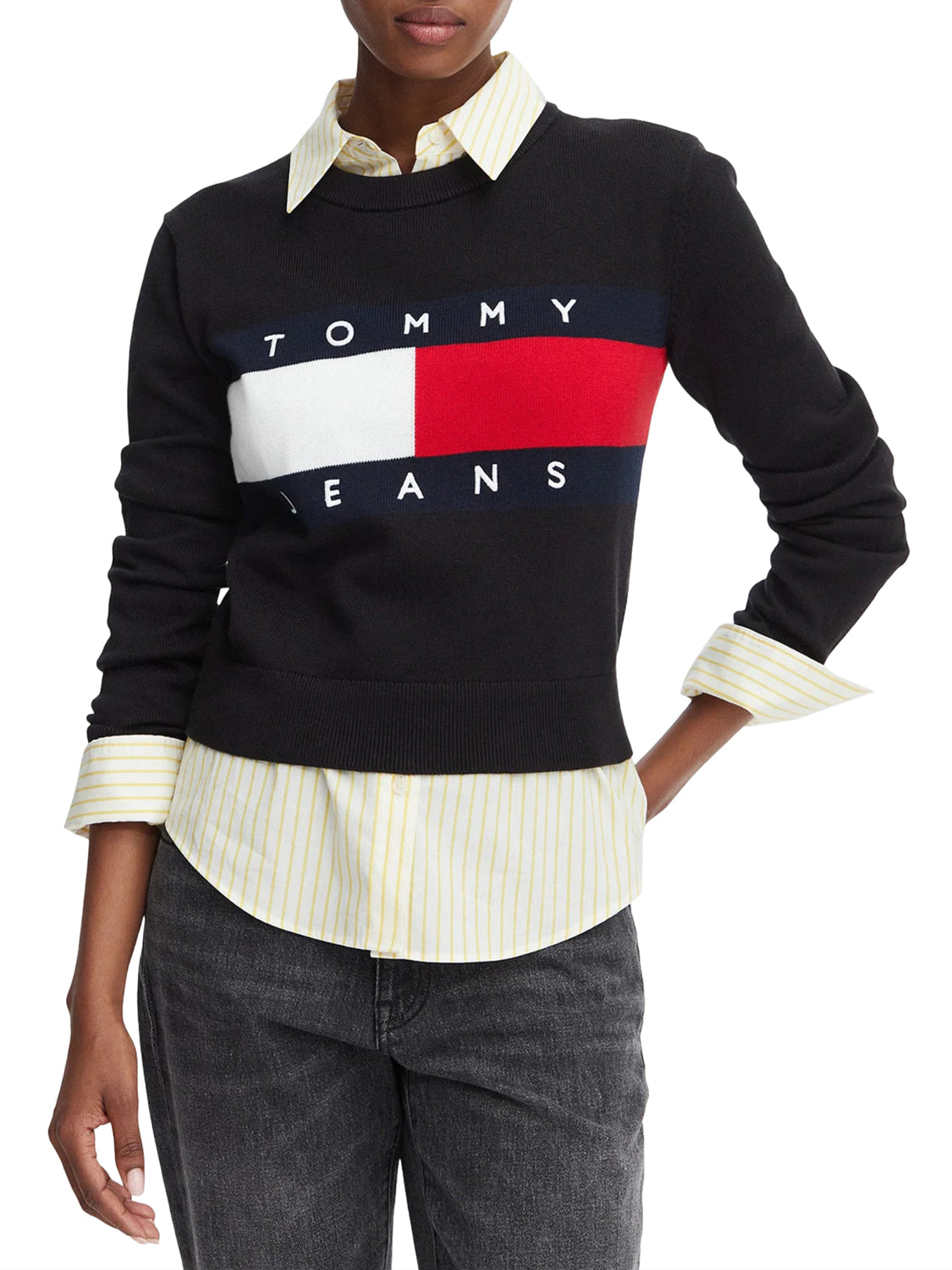 TOMMY JEANS 1USCITA Tommy Jeans Maglia Logo Frontale Nero BLACK