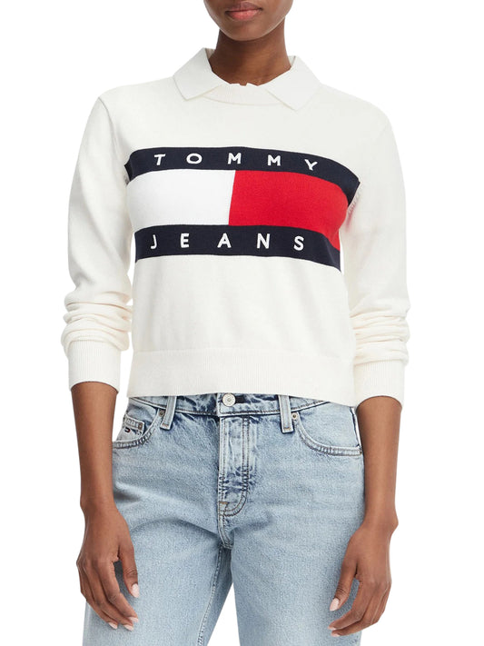 TOMMY JEANS 1USCITA Tommy Jeans Maglia Logo Frontale Bianco Ancient White
