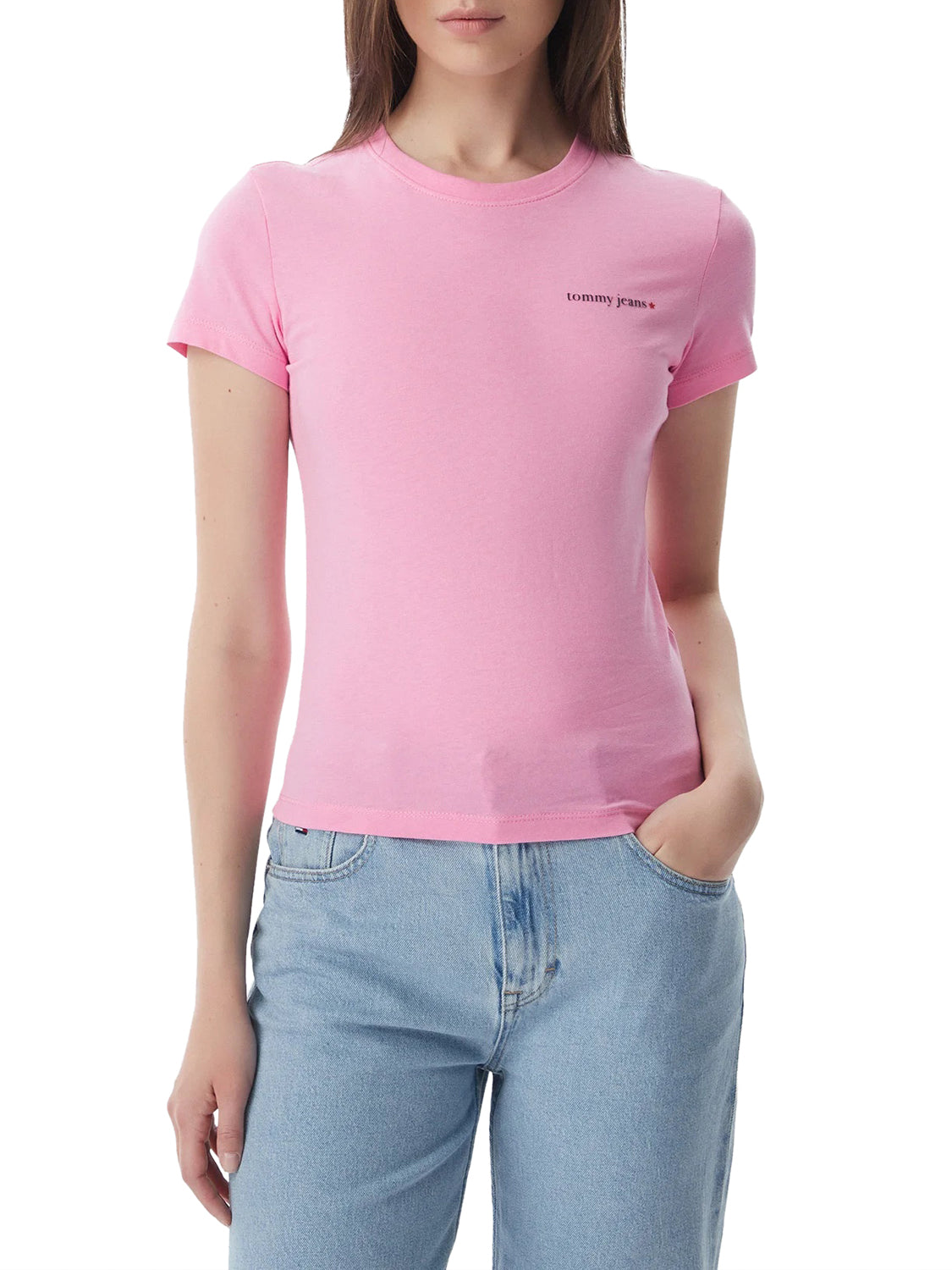 TOMMY JEANS 1USCITA Tommy Jeans T-Shirt Logo Frontale Rosa Pink Daisy