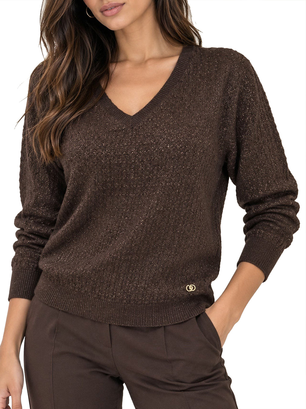 Yes Zee Maglia Donna Scollo V Traforata Con Lurex Yes Zee - Moro Moro