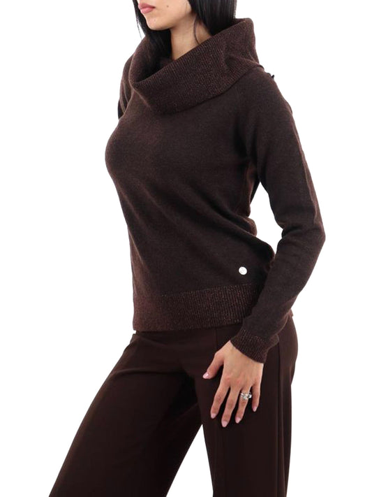 Maglia Donna Collo Ad Anello Con Lurex Marrone Yes Zee - Marrone