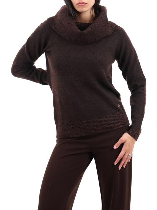 Maglia Donna Collo Ad Anello Con Lurex Marrone Yes Zee - Marrone