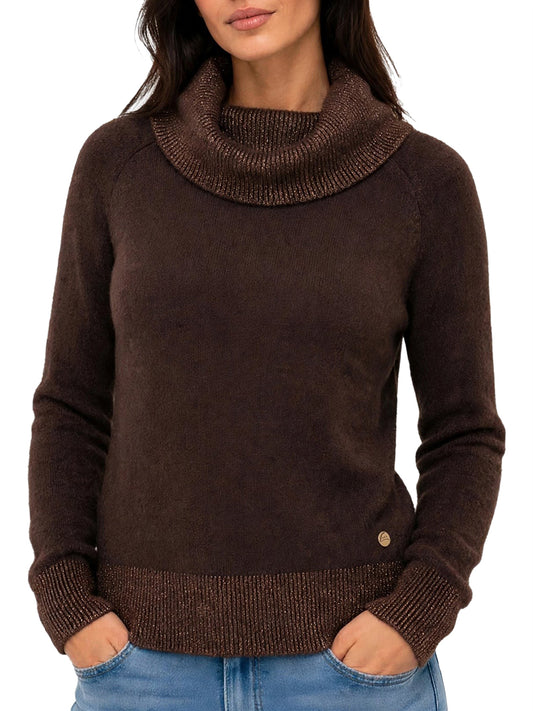 YES ZEE Maglia Donna Collo Ad Anello Con Lurex Marrone Yes Zee - Marrone Marrone