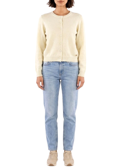 Yes Zee Maglia Donna Cardigan Girocollo Con Lurex Avorio