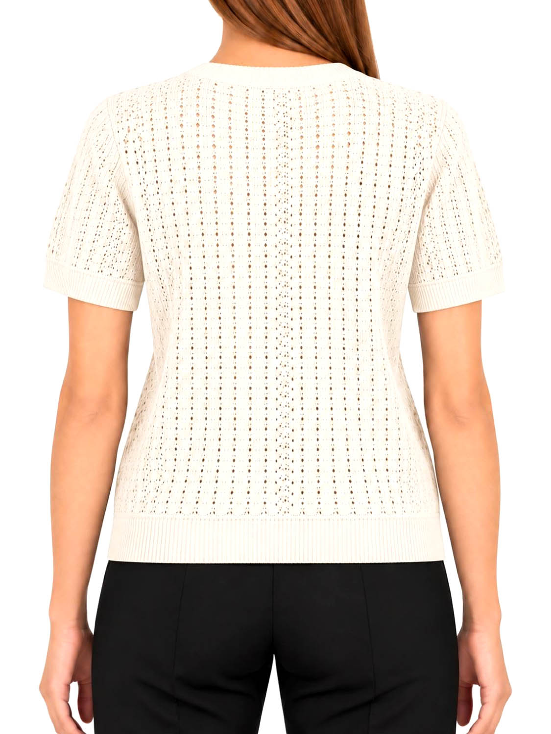 YES ZEE Maglia Donna Girocollo, Traforata Con Lurex,M/C Yes Zee - Avorio Avorio