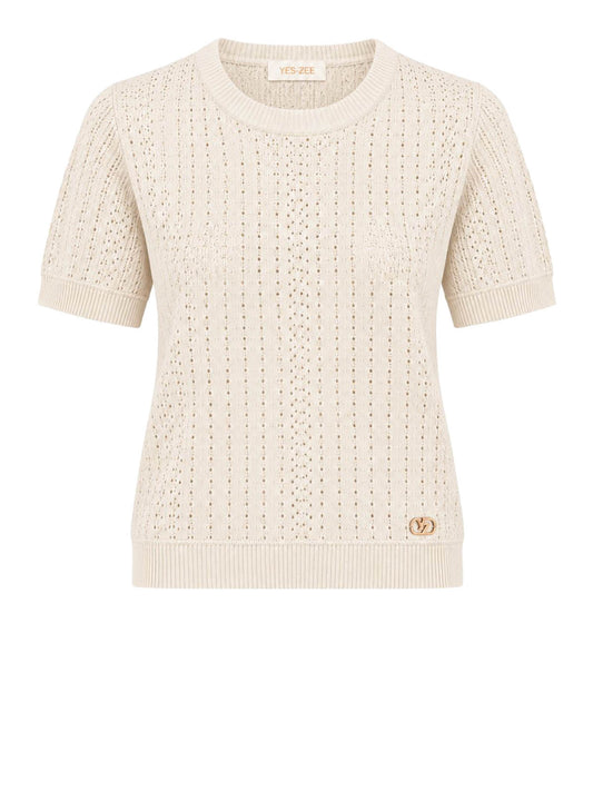 YES ZEE Maglia Donna Girocollo, Traforata Con Lurex,M/C Yes Zee - Avorio Avorio