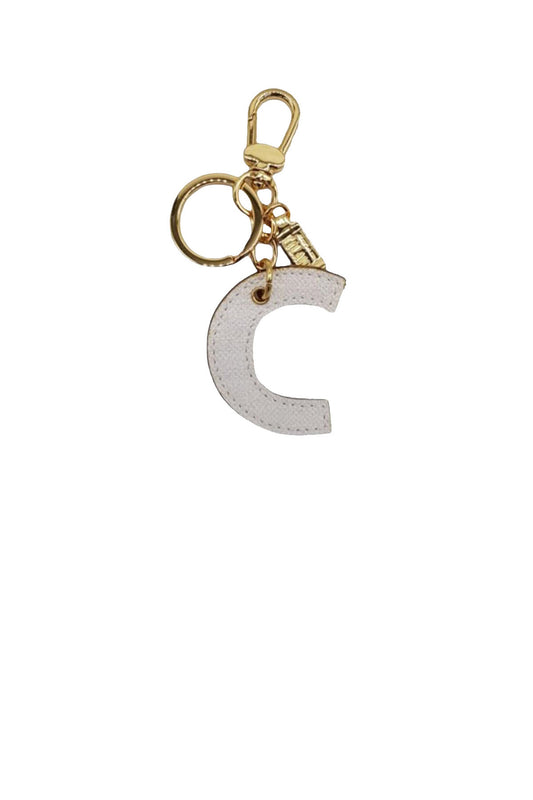 Portachiavi Unisex Lettera C Stampa Geo Bianco