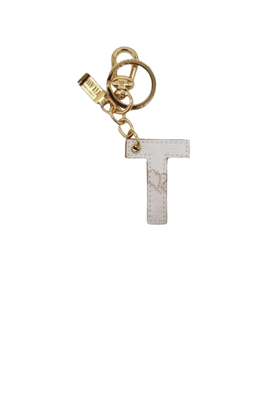 Portachiavi Unisex Lettera T Stampa Geo Bianco