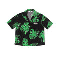 MSGM Camicia Cubana Con Stampa Foglie Nero/Verde Verde