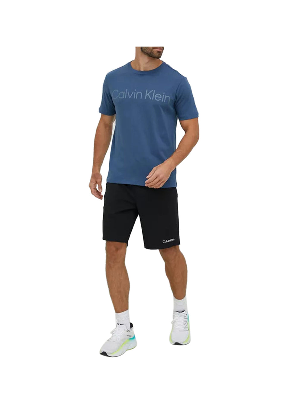 CALVIN SPORT T-shirt Uomo Blu in cotone con maxi logo Blu