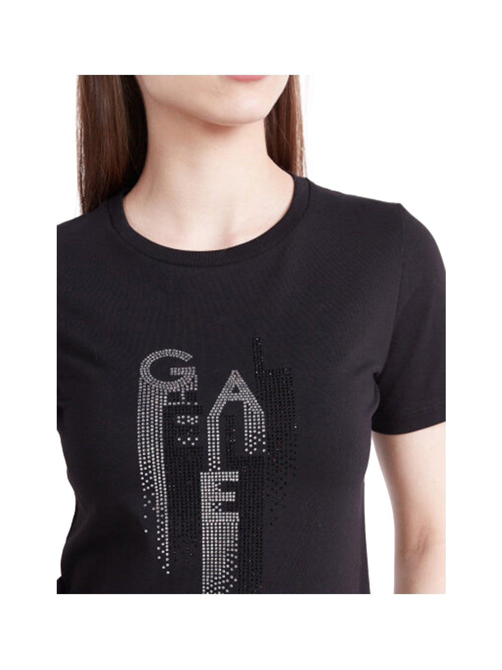 GAELLE PARIS 2USCITA T-shirt Donna Nero girocollo con logo glitterato Nero
