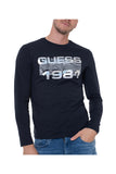 GUESS 2 USCITA T-Shirt Uomo Stampa Logo Frontale Blue BLUE