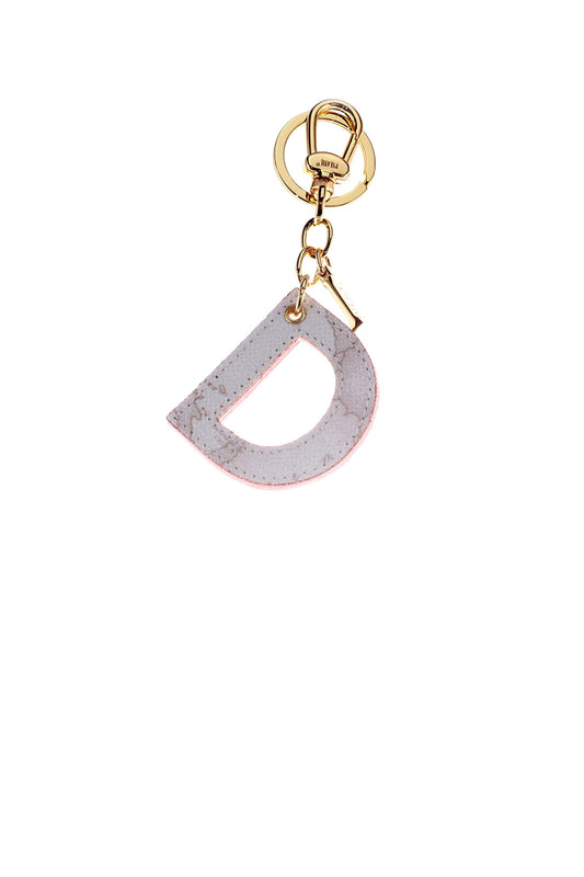 PRIMA CLASSE Portachiavi Unisex Lettera D Stampa Geo Bianco Bianco